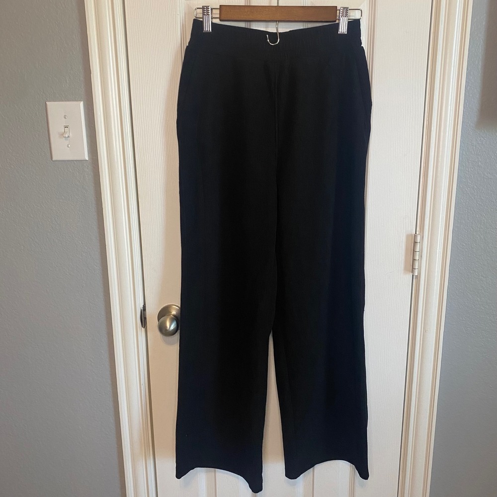 Halara Black Textured Corduroy Wide Leg High Waisted Pants‎ Petite Small NEW
